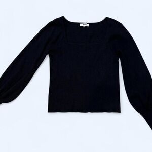 BB Dakota Black Ribbed Square Neck Puff Sleeve Sweater XL